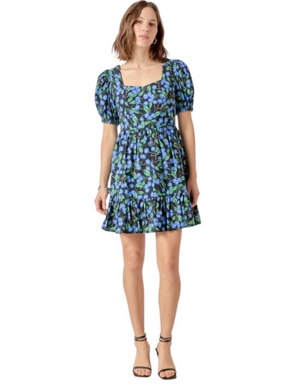 🫐 English Factory Square Neck Puff Sleeve Blueberry Mini Dress 🫐